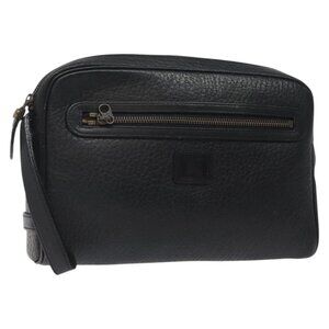 Burberrys Clutch Bag Leather Black Auth bs25815